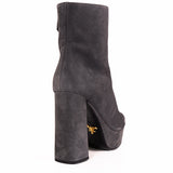 39 NEW $975 PRADA Slate Gray Leather Fall & Winter Chunky Heel Platform ANKLE BOOTS