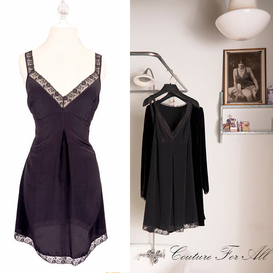 XS NEW $650 MIU MIU Black SILK CHIFFON Floral Lace Trim Night GOWN SLIP Chemise