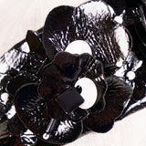 NEW $670 MIU MIU RUNWAY Black Patent Polyester Embellished FLOWER Retro HEADBAND