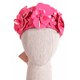NEW $670 MIU MIU RUNWAY Pink Patent Polyester Embellished FLOWER Retro HEADBAND