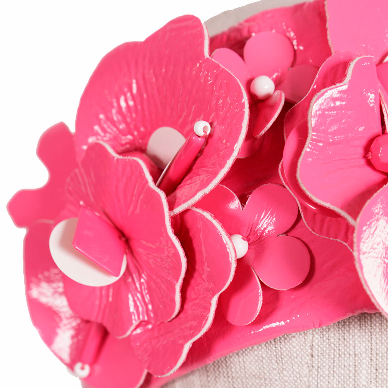 NEW $670 MIU MIU RUNWAY Pink Patent Polyester Embellished FLOWER Retro HEADBAND