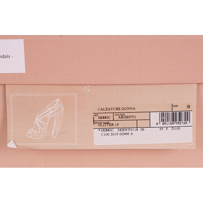 39.5 NEW $850 MIU MIU Silver GLITTER 15 HIGH HEEL SANDALS