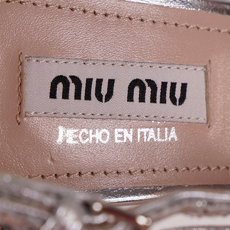 39.5 NEW $850 MIU MIU Silver GLITTER 15 HIGH HEEL SANDALS