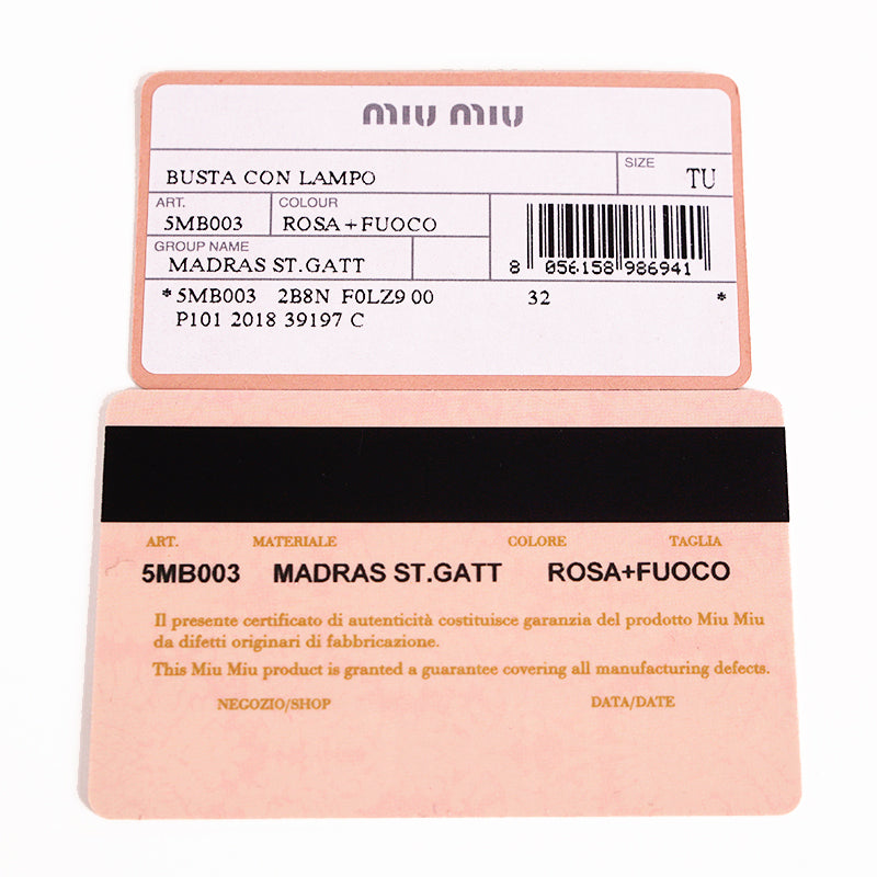 NEW $595 MIU MIU Pink Pebble Leather Madras BLACK CAT LOGO Graphic WRISTLET BAG