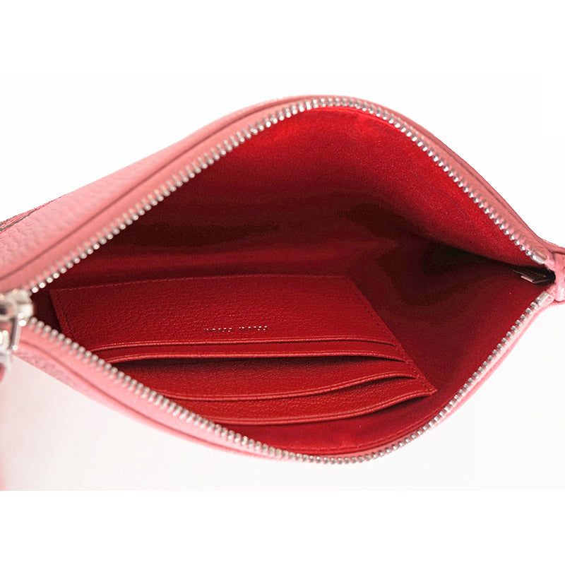 NEW $595 MIU MIU Pink Pebble Leather Madras BLACK CAT LOGO Graphic WRISTLET BAG