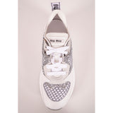 37 NEW $690 MIU MIU Woman's White Suede GLITTER Logo Heel Sporty TREK SNEAKERS 7