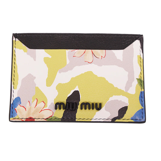 NEW $440 MIU MIU Yellow Leather CAMO FLOWER PRINT Cardcase Wallet CARD HOLDER