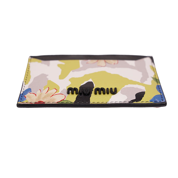 NEW $380 MIU MIU Yellow Leather CAMO FLOWER PRINT Cardcase Wallet CARD HOLDER