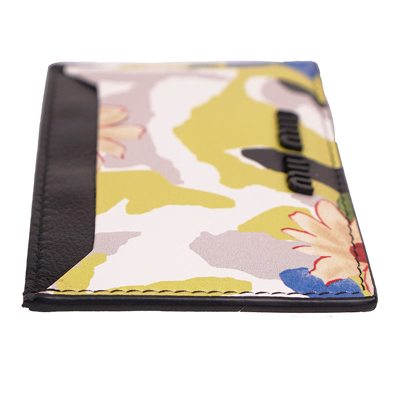 NEW $380 MIU MIU Yellow Leather CAMO FLOWER PRINT Cardcase Wallet CARD HOLDER