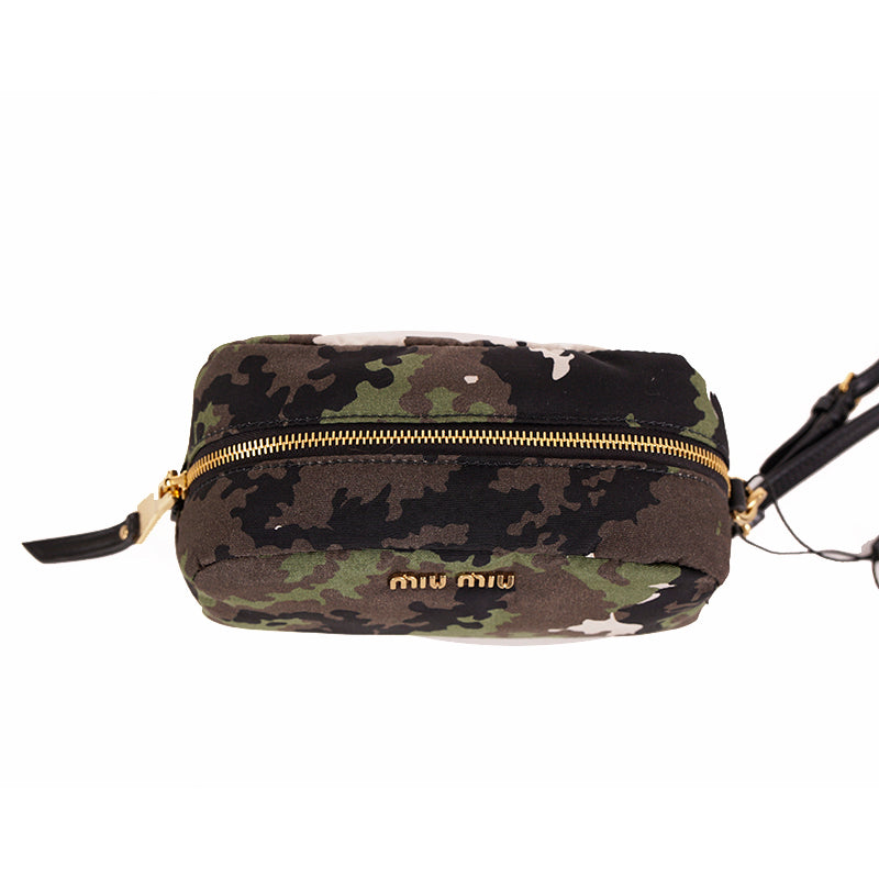 NEW $420 MIU MIU Green Brown CAMOUFLAGUE Nylon Twill Wristlet Make-up Pouch BAG