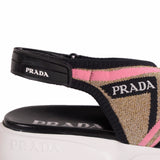 38 NEW $679 PRADA Women's Gold Pink LUREX KNIT Sporty Logo CLOUDBURST SANDALS