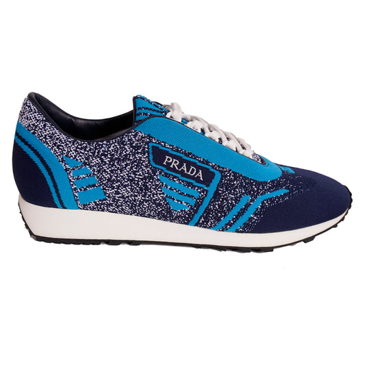 US 8 10 11 11.5 NEW $825 PRADA Blue Mln 70 KNIT LOGO TRAINERS SNEAKERS