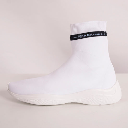 39.5 NEW $825 PRADA Woman's White TECH FABRIC Sporty SOCK KNIT TRAINERS SNEAKERS
