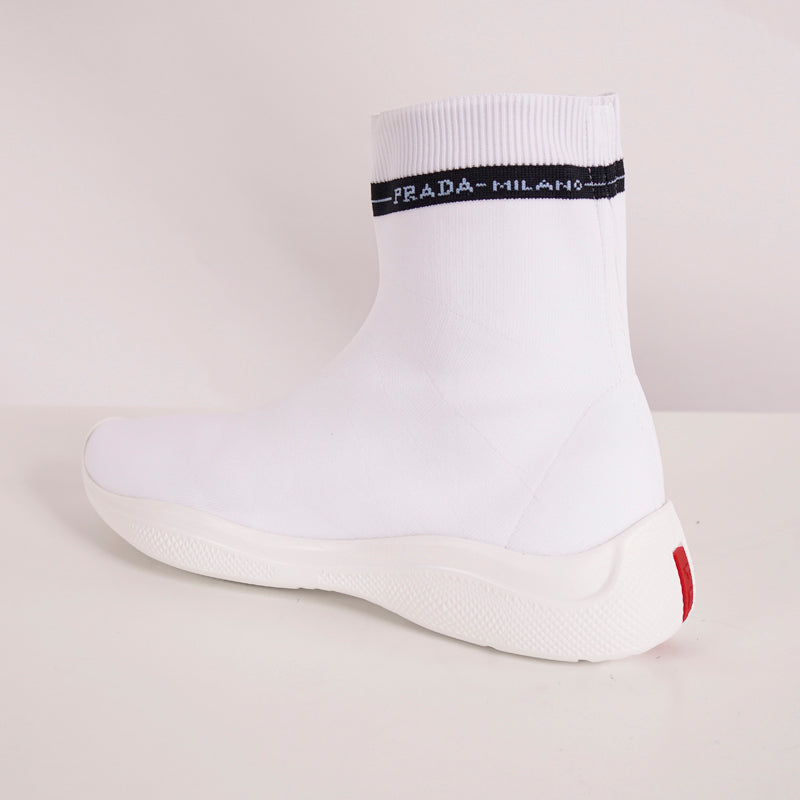 39.5 NEW $690 PRADA Woman's White TECH FABRIC Sporty SOCK KNIT TRAINERS SNEAKERS