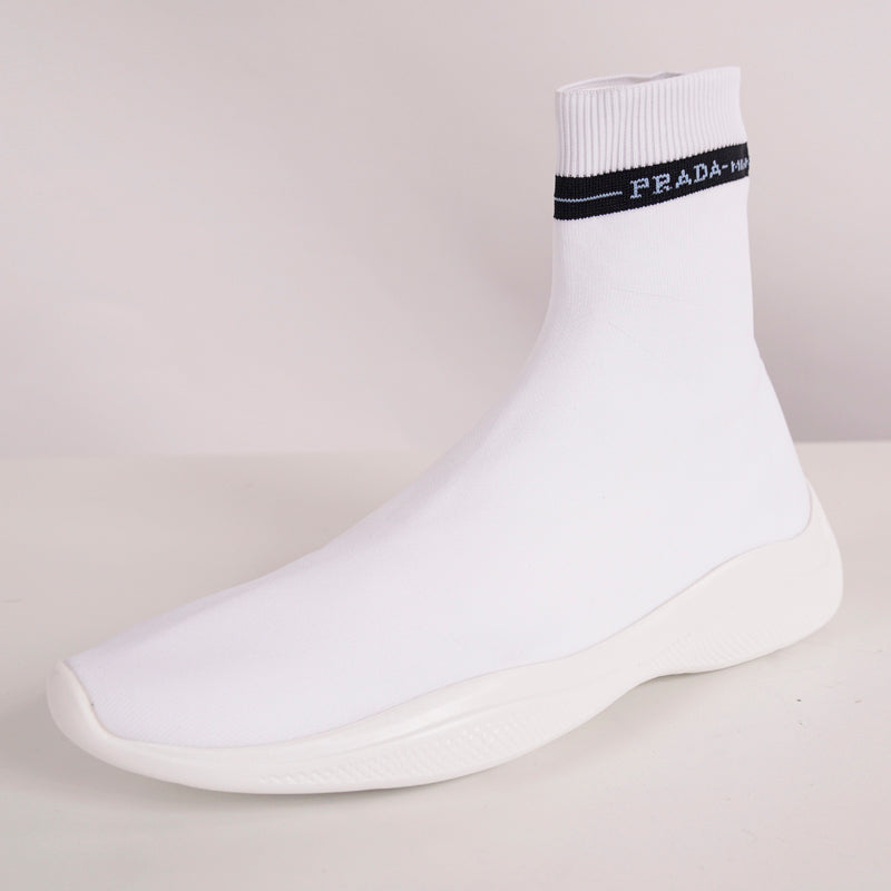 39.5 NEW $825 PRADA Woman's White TECH FABRIC Sporty SOCK KNIT TRAINERS SNEAKERS