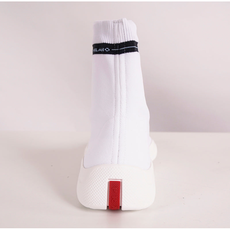 39.5 NEW $825 PRADA Woman's White TECH FABRIC Sporty SOCK KNIT TRAINERS SNEAKERS