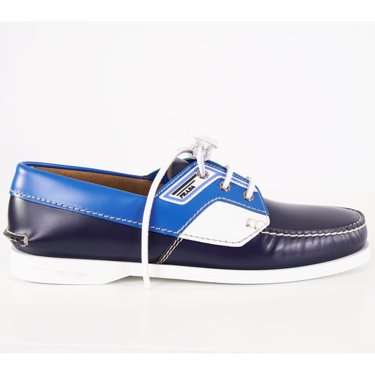 US 11.5 NEW $890 PRADA Blue Leather COLOR BLOCK Sporty BOAT DECK SHOES NIB