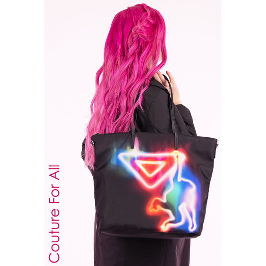 NEW $1795 PRADA Black NEON MONKEY LOGO Nylon CROSSBODY STRAP SHOPPER TOTE BAG