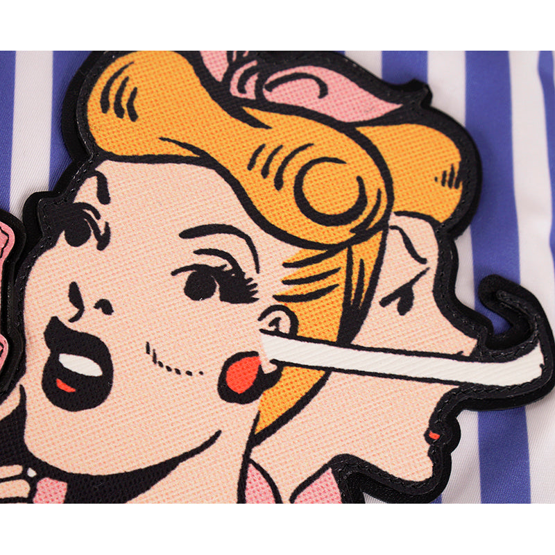 NEW $1,200 PRADA Blue White Striped Nylon COMIC LOGO