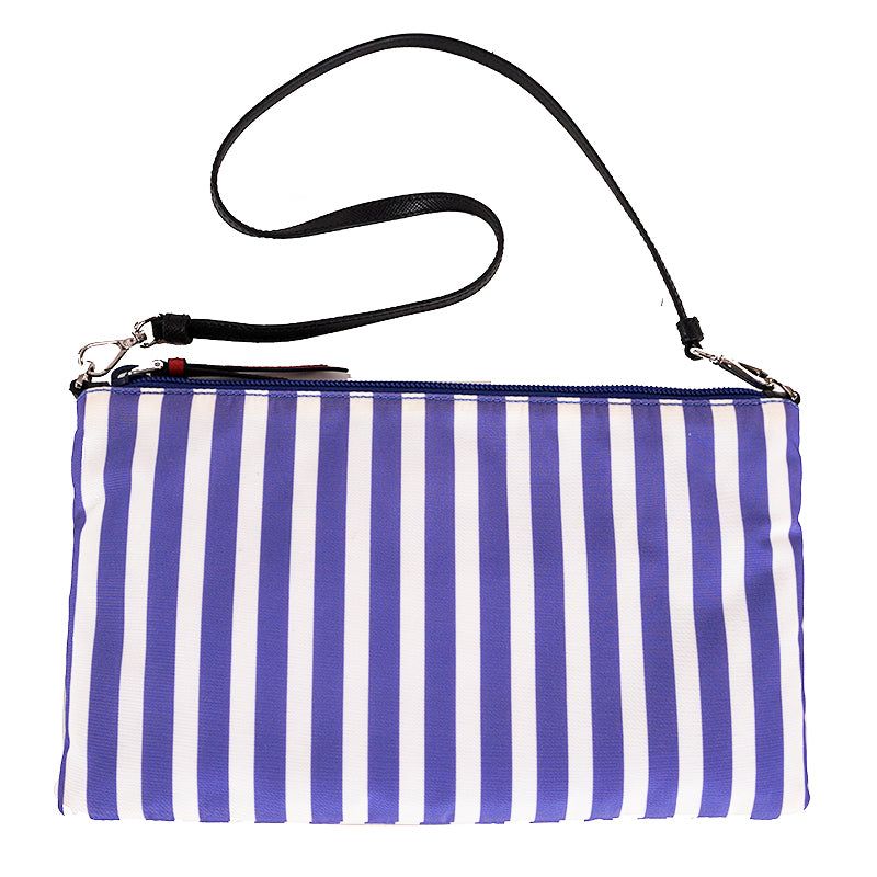 NEW $1,200 PRADA Blue White Striped Nylon COMIC LOGO Saffiano Patch Shoulder BAG