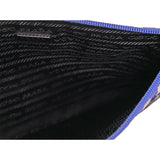 NEW $1,200 PRADA Blue White Striped Nylon COMIC LOGO Saffiano Patch Shoulder BAG