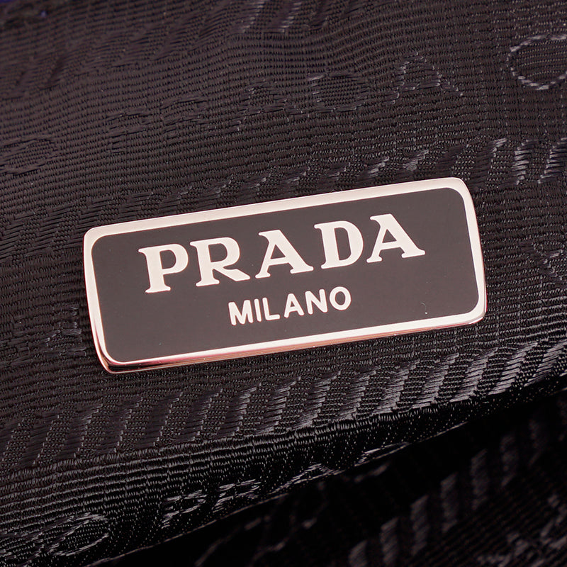 NEW $1,200 PRADA Blue White Striped Nylon COMIC LOGO Saffiano Patch Shoulder BAG