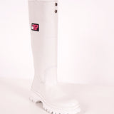 37.5 39  NEW $1280 PRADA White Leather Pull On BOOTS W Removable Pink Nylon Logo GAITER