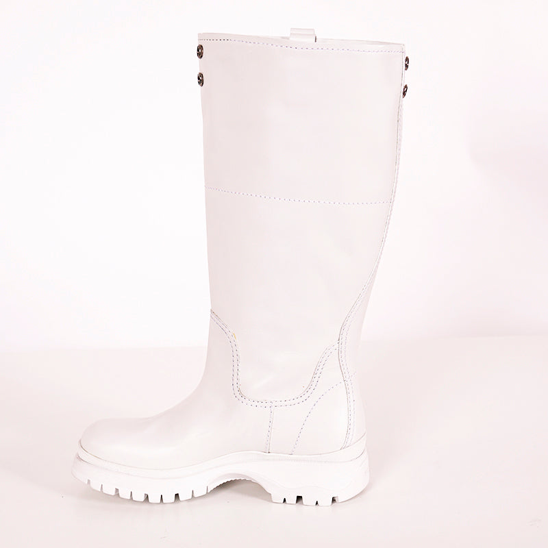 37.5 39  NEW $1280 PRADA White Leather Pull On BOOTS W Removable Pink Nylon Logo GAITER