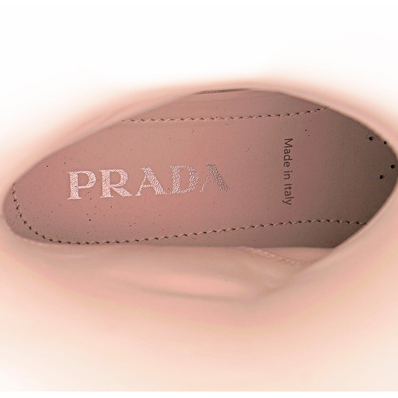 37.5 NEW $1280 PRADA White Leather Pull On BOOTS W Removable Pink Nylon Logo GAITER