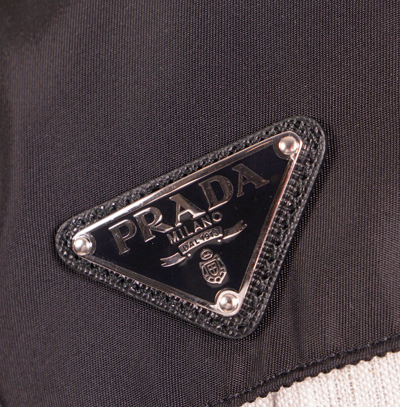 XL NEW $570 PRADA FRANKENSTEIN SAFFIANO LEATHER PATCH Black Nylon BASEBALL CAP HAT