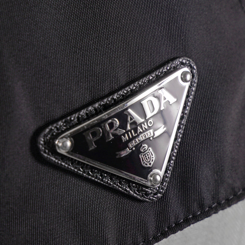 XL NEW $570 PRADA FRANKENSTEIN SAFFIANO LEATHER PATCH Black Nylon BASEBALL CAP HAT