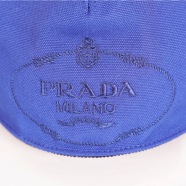 sz L NEW $420 PRADA Blue Cotton Embroidered LOGO Clear PVC Bill BASEBALL CAP HAT