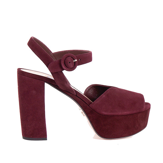 38.5 NEW $850 PRADA Garnet Red Suede Leather Block Chunky Ankle Strap SANDALS
