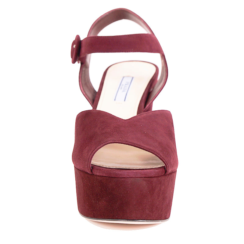38.5 NEW $850 PRADA Garnet Red Suede Leather Block Chunky Ankle Strap SANDALS
