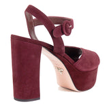 38.5 NEW $850 PRADA Garnet Red Suede Leather Block Chunky Ankle Strap SANDALS
