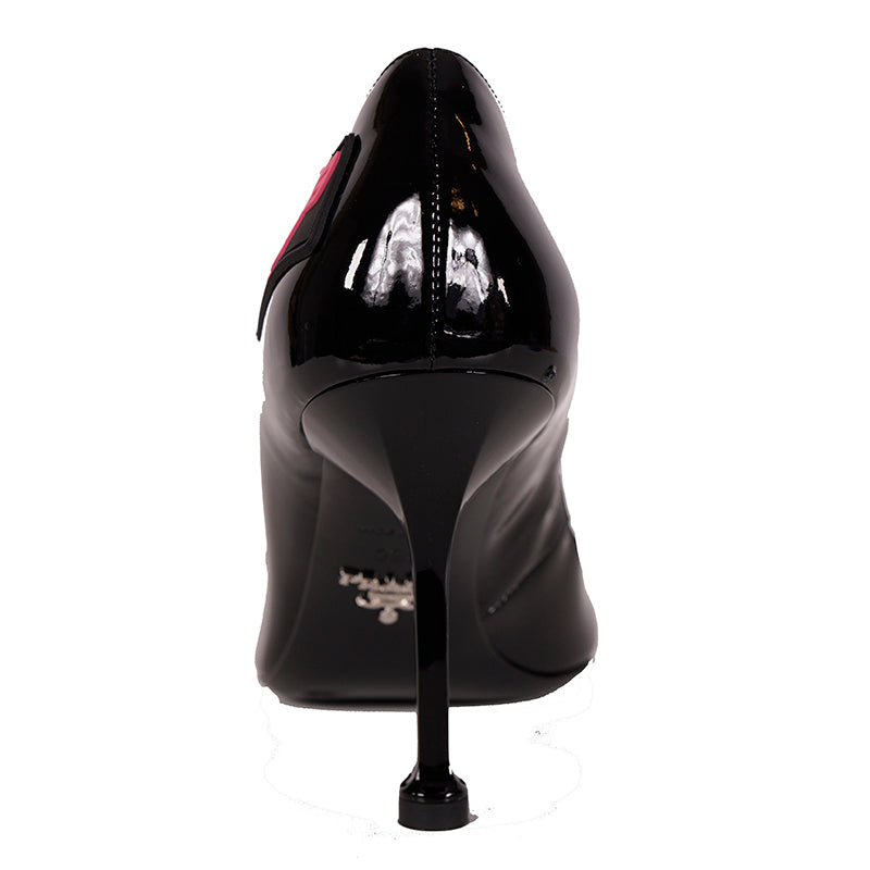sz 39.5 NEW $850 PRADA Runway Black Patent RUBBER LOGO D'orsay High-heel PUMPS