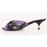 38.5 NEW $750 PRADA Black Cotton Canvas Purple POPPY Floral Print Kitten Heel SANDALSs