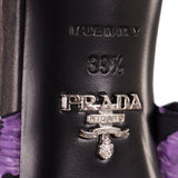 38.5 NEW $750 PRADA Black Cotton Canvas Purple POPPY Floral Print Kitten Heel SANDALSs