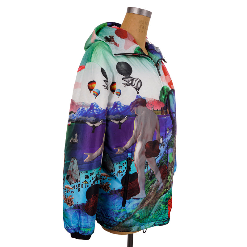sz S NEW $2,410 PRADA Woman's GRAPHIC PRINT Nylon PRIMALOFT Hooded PARKA JACKET