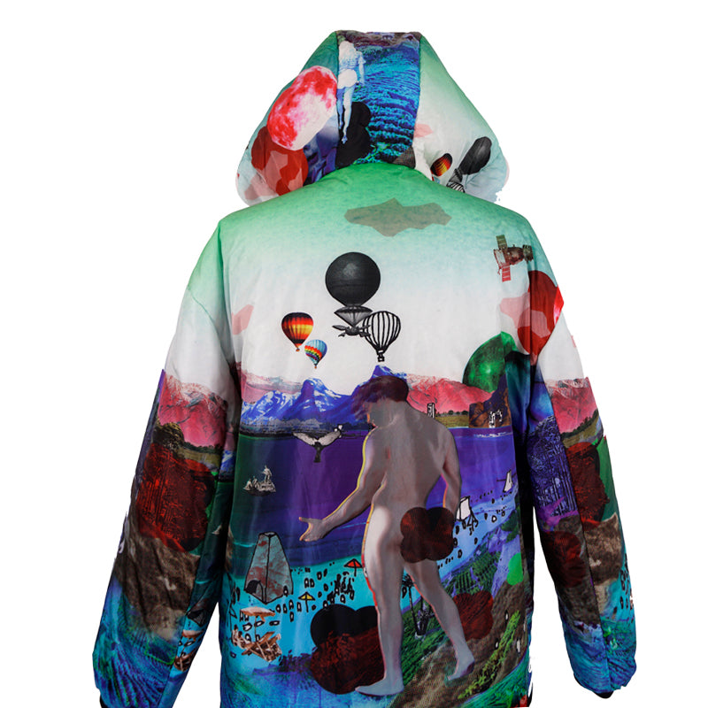 sz S NEW $2,410 PRADA Woman's GRAPHIC PRINT Nylon PRIMALOFT Hooded PARKA JACKET