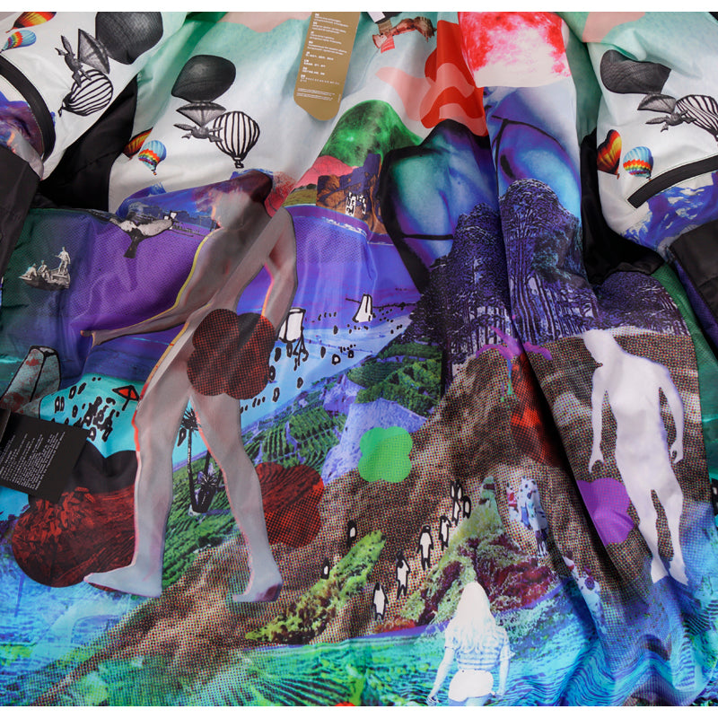 sz S NEW $2,410 PRADA Woman's GRAPHIC PRINT Nylon PRIMALOFT Hooded PARKA JACKET