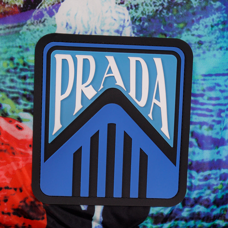 sz S NEW $2,410 PRADA Woman's GRAPHIC PRINT Nylon PRIMALOFT Hooded PARKA JACKET
