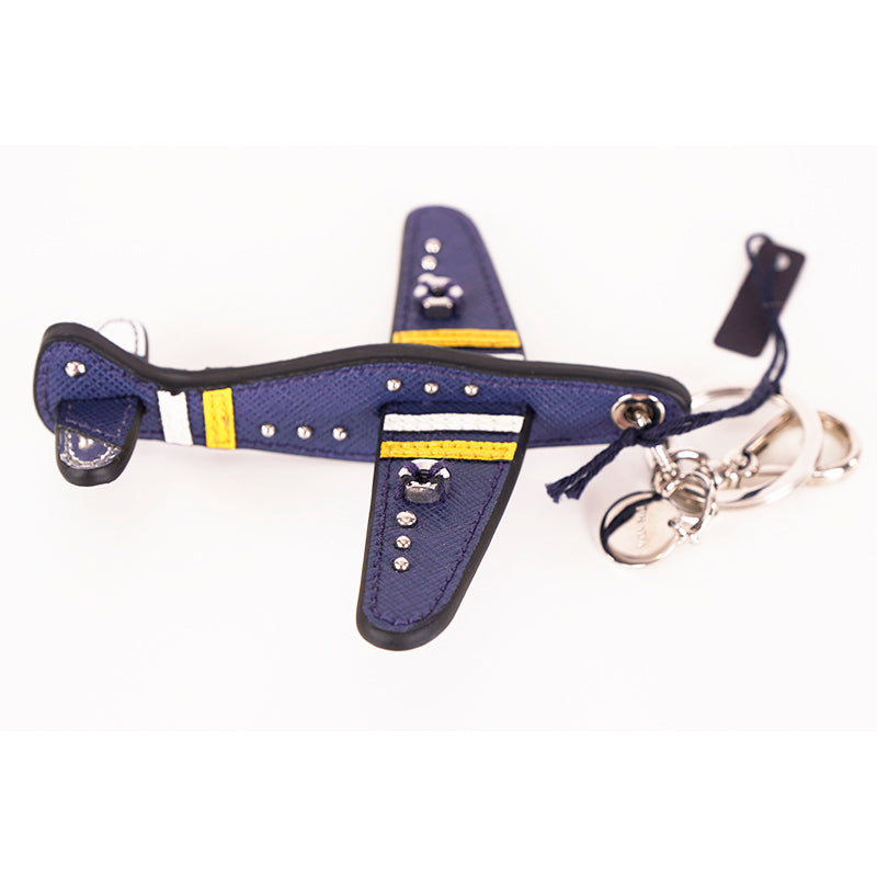 NEW $420 PRADA Blue Saffiano Leather AIRPLANE Plane BAG FOB TRICK KEYCHAIN NIB