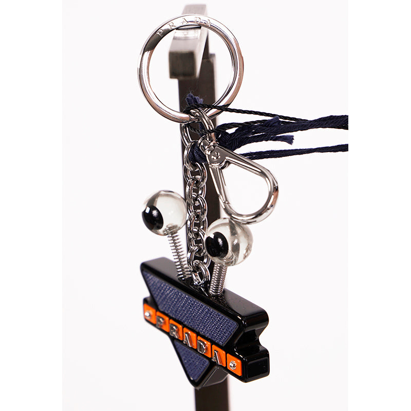 NEW $495 PRADA Blue Saffiano ROBOT GOOGLY EYE Resin Key Chain Trick BAG CHARM NIB