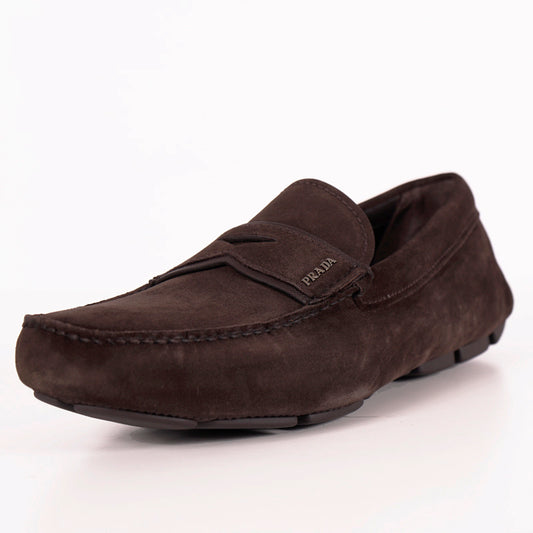 UK 7.5 US 8.5 NEW $670 PRADA Men's Brown Suede Moccasins Casual DRIVER LOAFERS