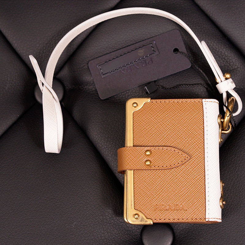 NEW $725 PRADA Tan Saffiano Leather CAHIER NOTEBOOK JOURNAL Keyring Trick CHARM