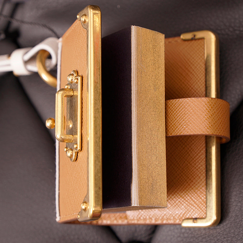 NEW $725 PRADA Tan Saffiano Leather CAHIER NOTEBOOK JOURNAL Keyring Trick CHARM