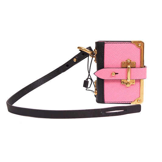 NEW $725 PRADA Pink Saffiano Leather CAHIER NOTEBOOK JOURNAL Keyring Trick CHARM