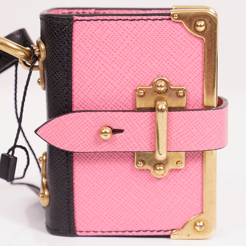 NEW $725 PRADA Pink Saffiano Leather CAHIER NOTEBOOK JOURNAL Keyring Trick CHARM