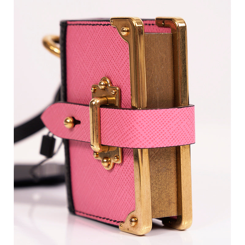 NEW $725 PRADA Pink Saffiano Leather CAHIER NOTEBOOK JOURNAL Keyring Trick CHARM